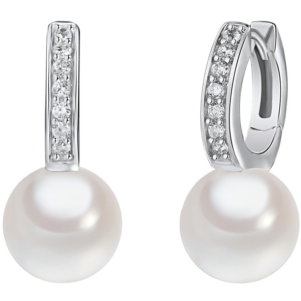 Rafaela Donata Créoles en argent Argent sterling Oxyde de zirconium (CZ) Perles organiques en Ar Boucles d'oreilles