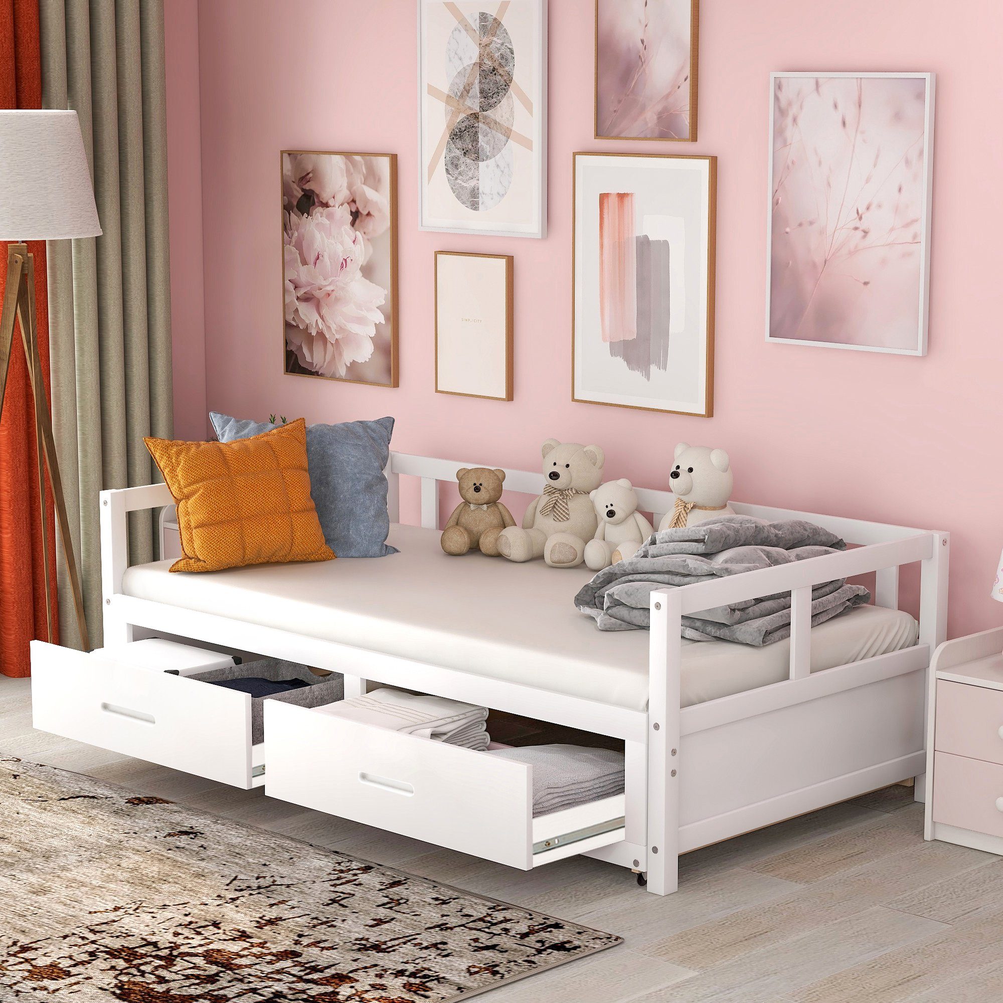 HAUSS SPLOE Schlafsofa Schlafsofa Holzbett Schiebebett Kinderbett Einzelbett Doppelbett, mit Relaxfunktion, Kiefernbett mit Stauraum