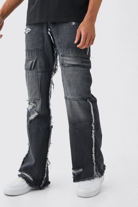 Lockere Cargo-Schlagjeans mit ausgefranstem Saum