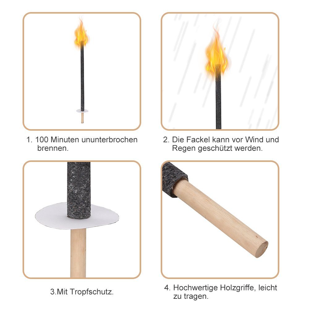 Gimisgu Gartenfackel Fackeln aus natürlichem Wachs,Brennzeit ca. 90-100 min, Brenndauer:90-100 Min, √mit Tropfschutz und langem Griff zum Handschutz