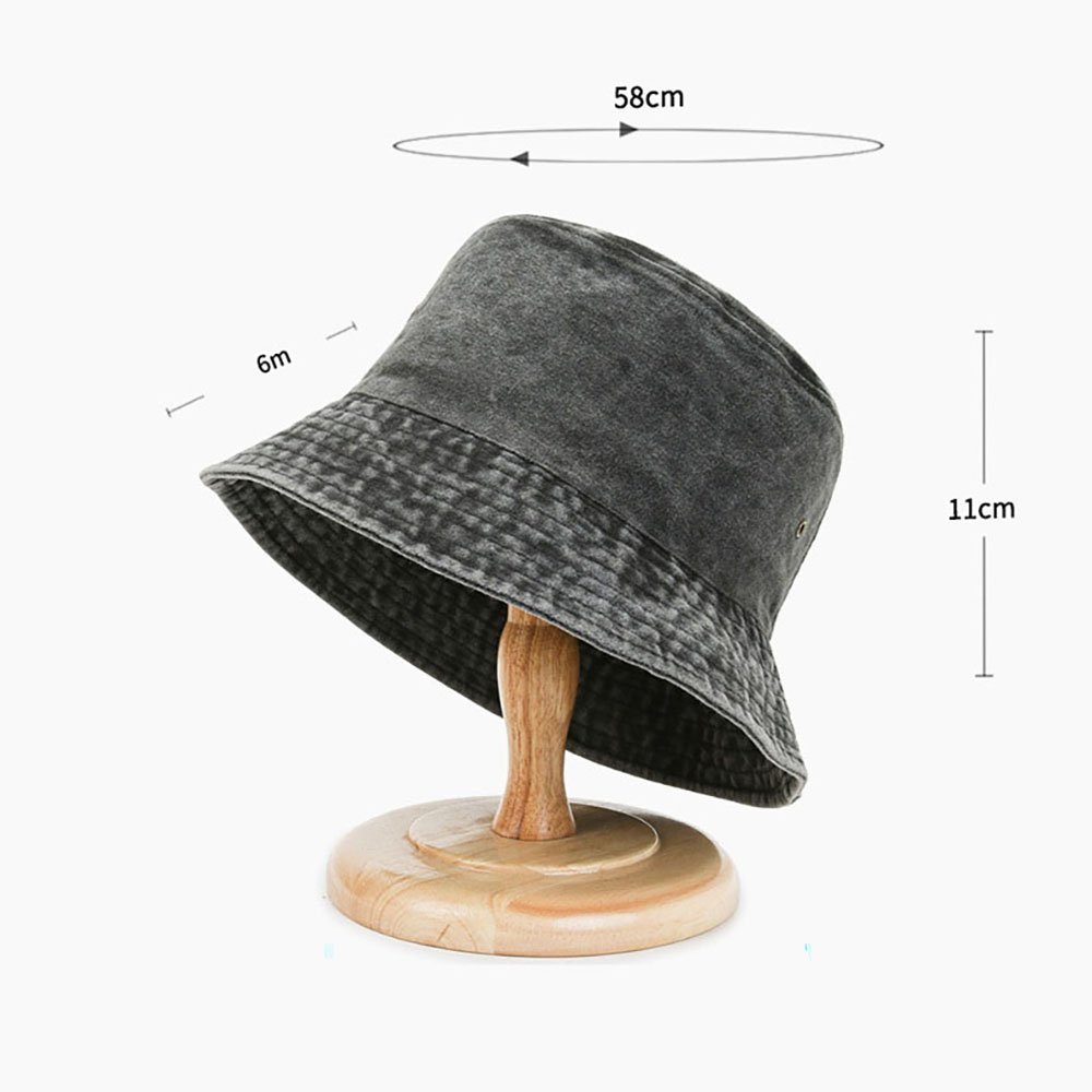 Deliana.makeup Sonnenhut Eimer Hut, Breite Krempe Washed Denim Baumwolle Outdoor (1-St) Belüftungslöcher auf beiden Seiten, atmungsaktiv und kühl.
