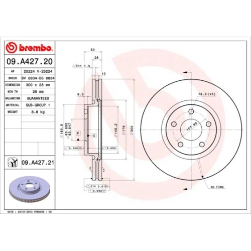 09.A427.21 BREMSSCHEIBE BREMBO VA  VP1 - ATU