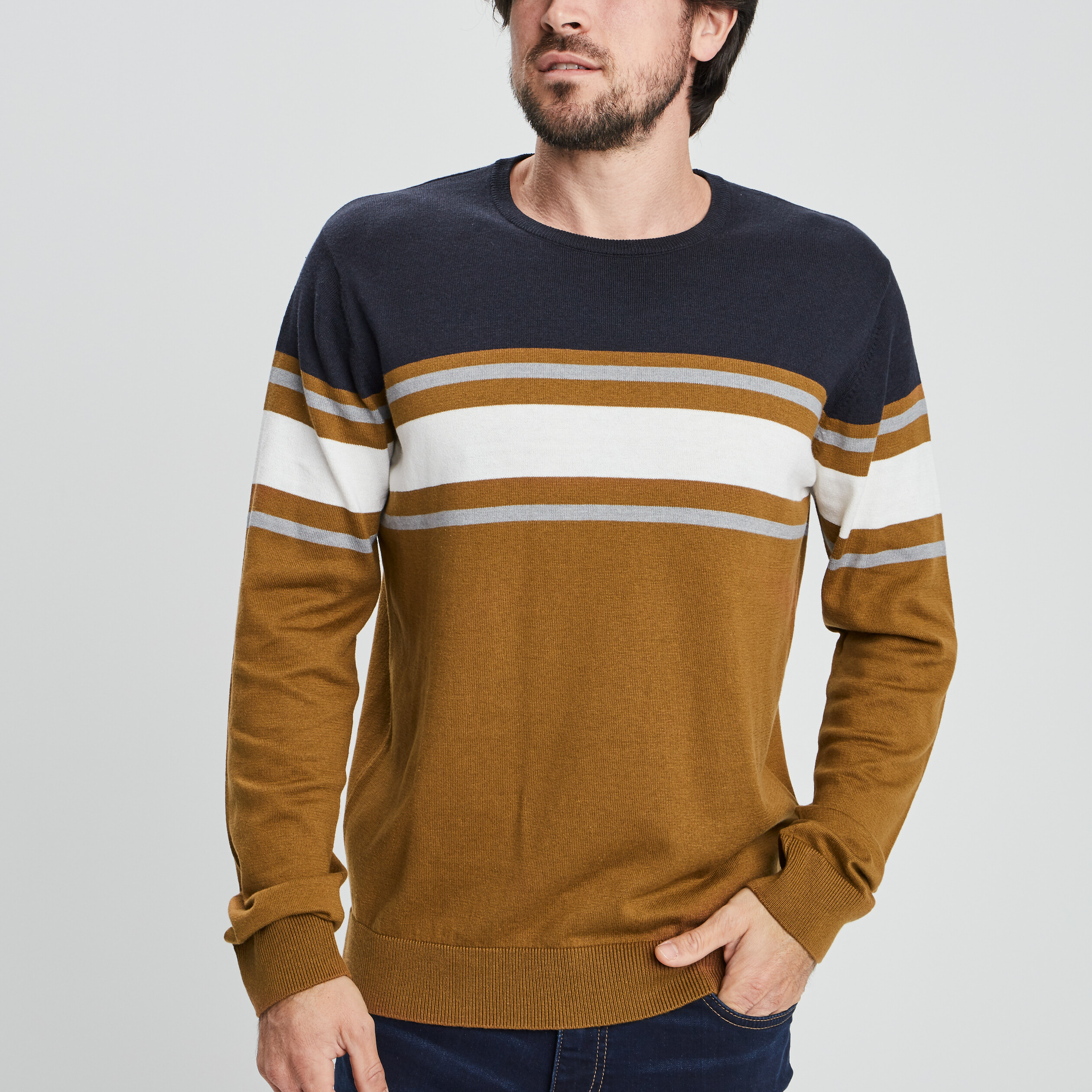 Pull fin manches longues couleur bronze homme | La Halle