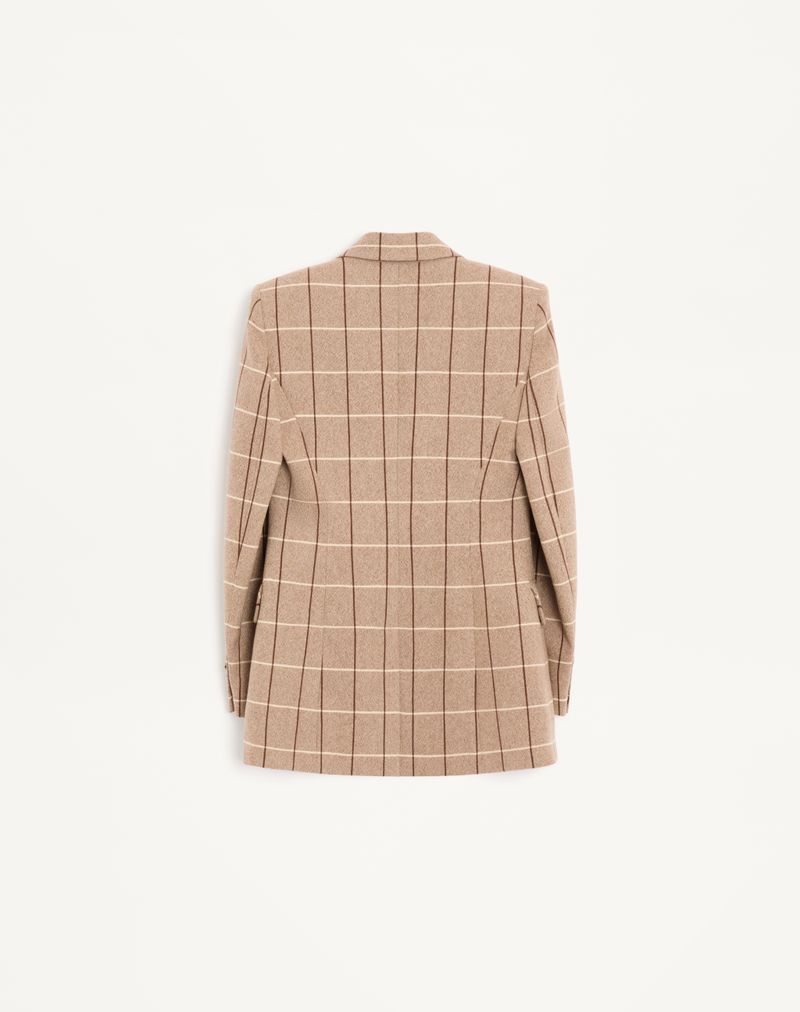 Blazer de lã com abotoamento duplo e estampa xadrez.