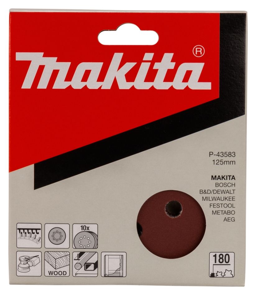 Makita Zubehör P-43583 Schleifscheibe 125 mm Körnung 180 ROT 10 Stück.