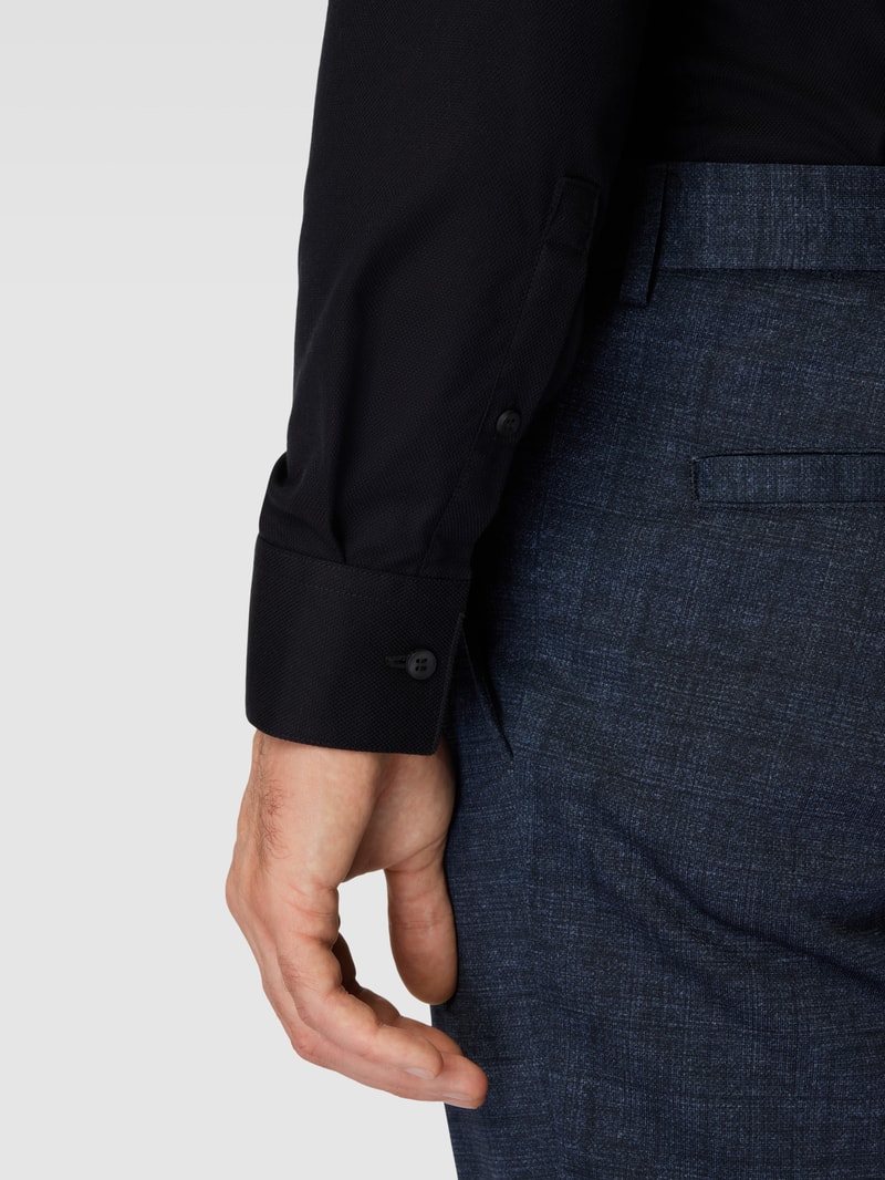 Slim Fit Business-Hemd in unifarbenem Design Modell 'Bari' in marineblau