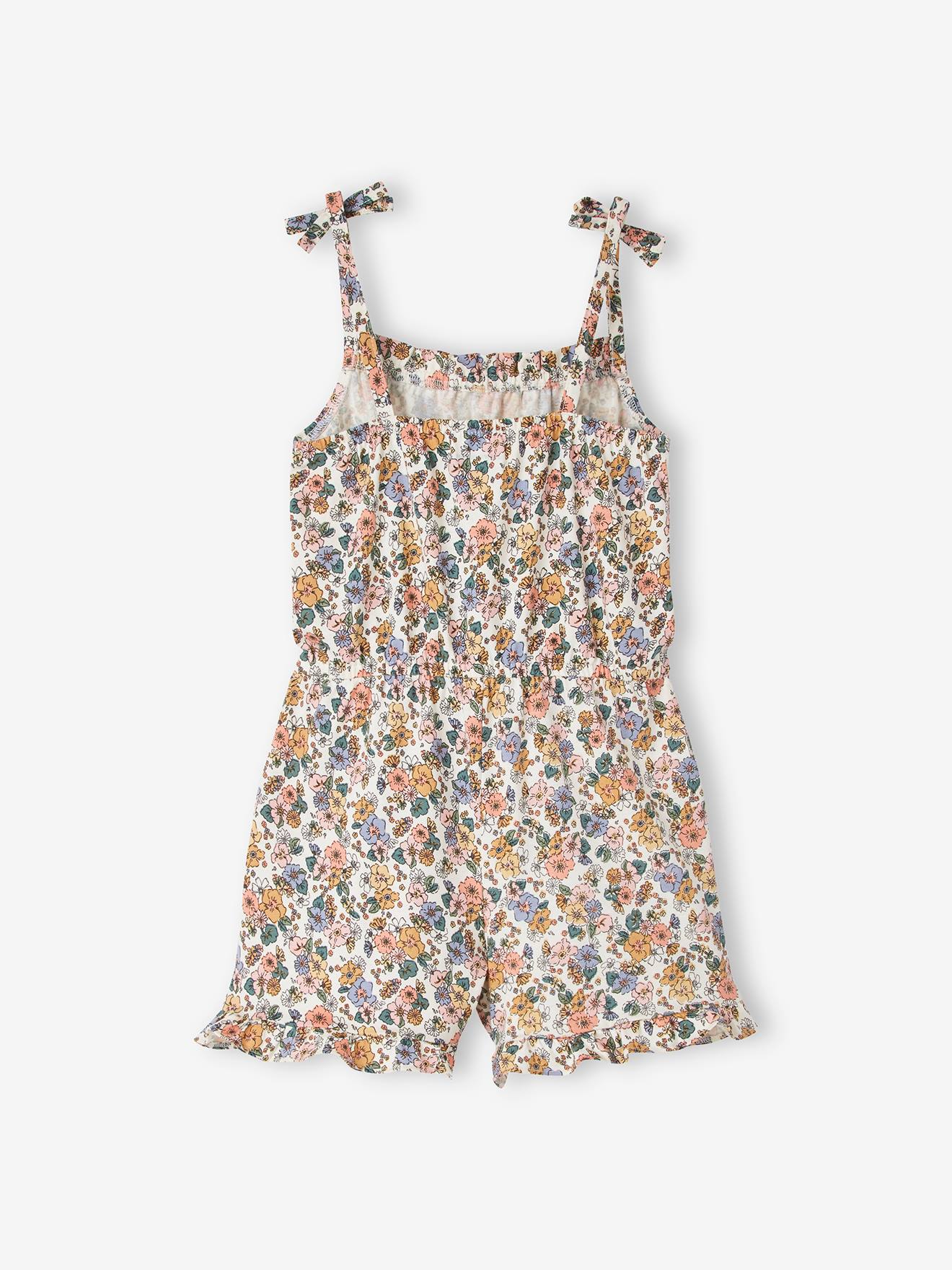 Vertbaudet Kurzer Mädchen Jumpsuit mit Trägern - schwarz bedruckt