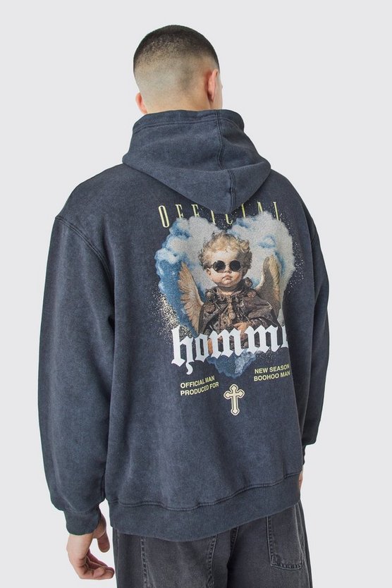 Oversize Hoodie mit Acid-Waschung und Print