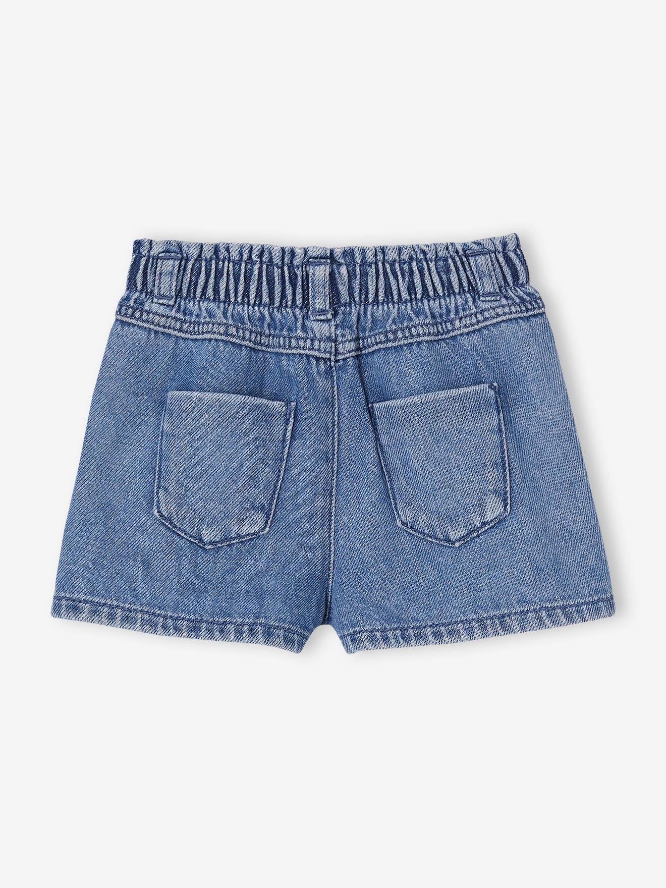 Vertbaudet Baby Jeansshorts mit Blumenstickerei - blue stone
