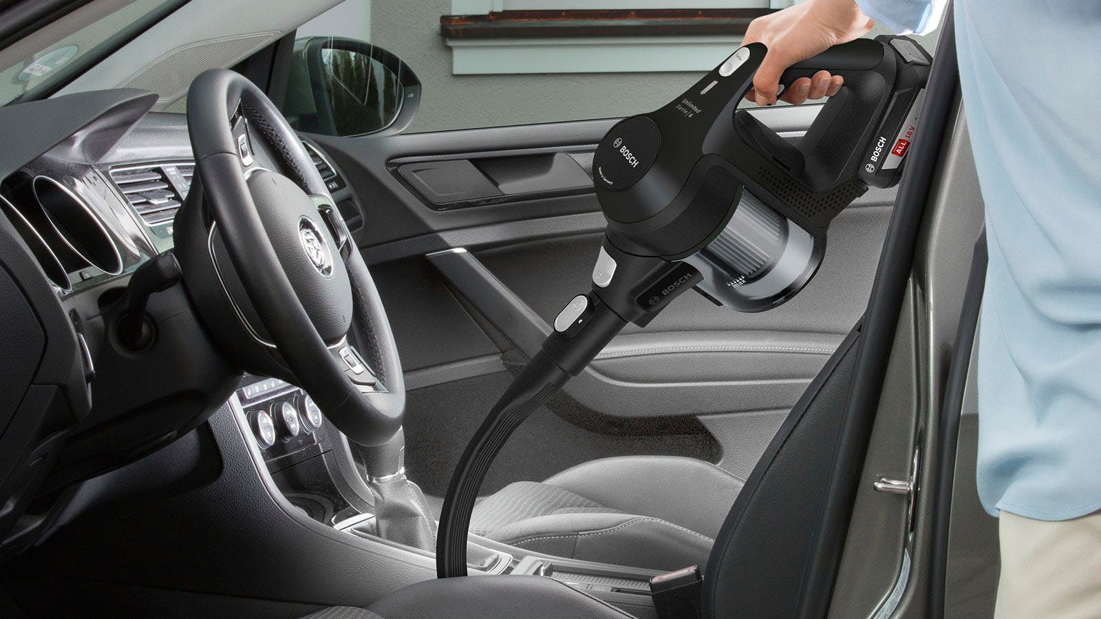 BOSCH Akku-Hand-und Stielstaubsauger Unlimited Serie 6 BLS612BLCK, beutellos, inkl. 2 Akkus, Hygiene-Filter, alle Bodenartenlange lange Laufzeit