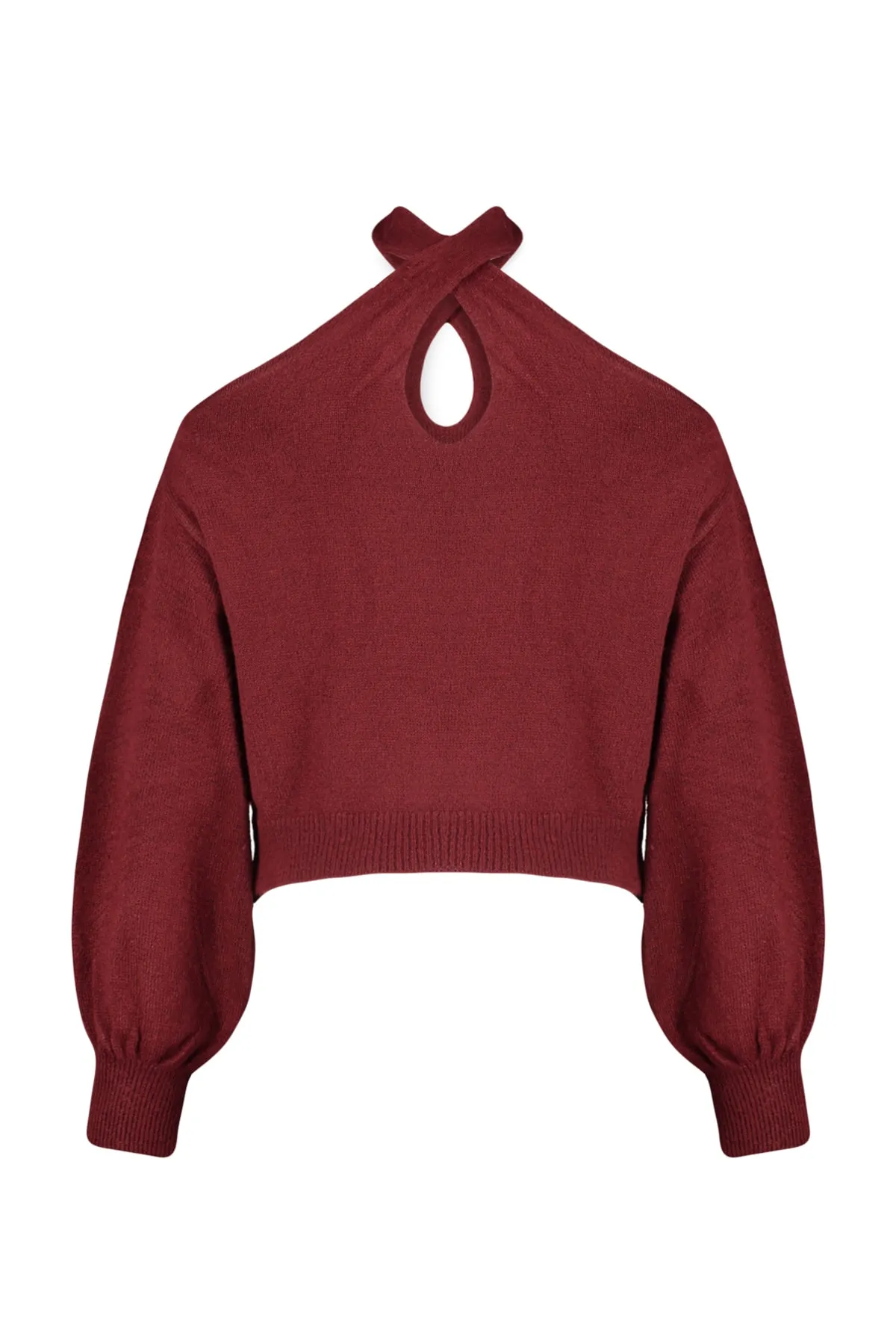 Trendyol Collection  Weinroter Strickpullover mit weicher Textur und Fenster/Ausschnitten TWOAW24KZ00166