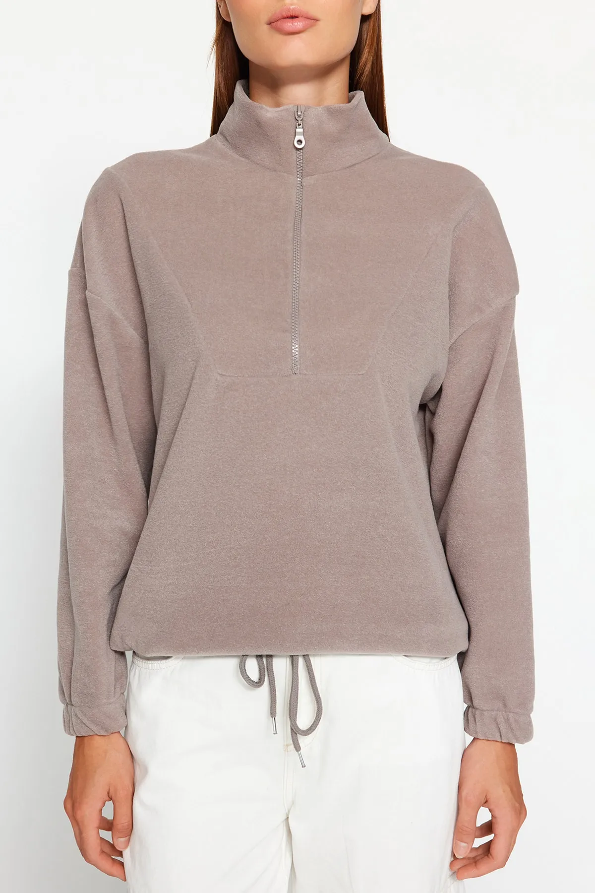Trendyol Collection  Strick-Sweatshirt mit Reißverschluss in Stein