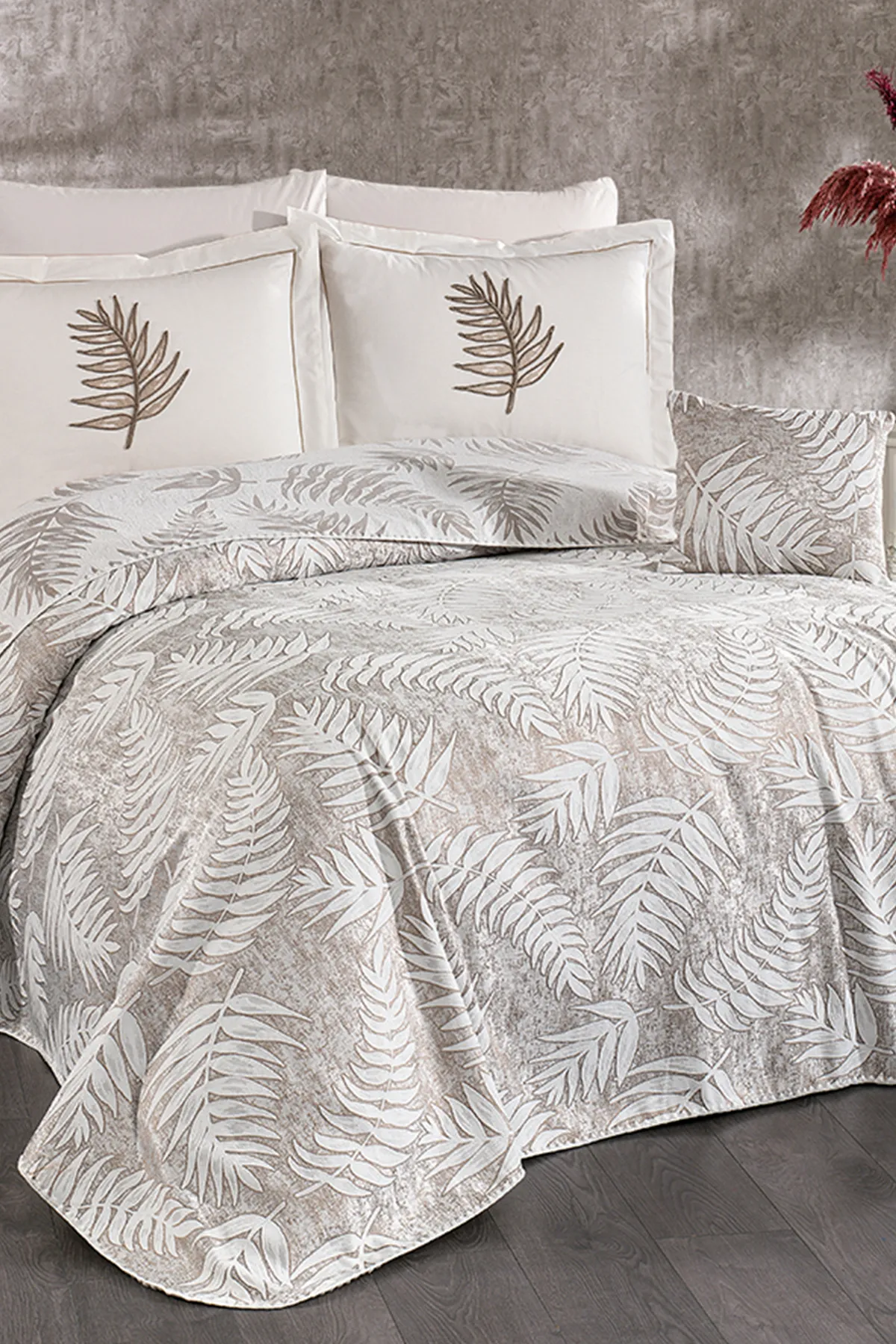 Çeyiz Diyarı  Palmiye 7-teiliges Chenille-Pique-Set, Creme – Beige