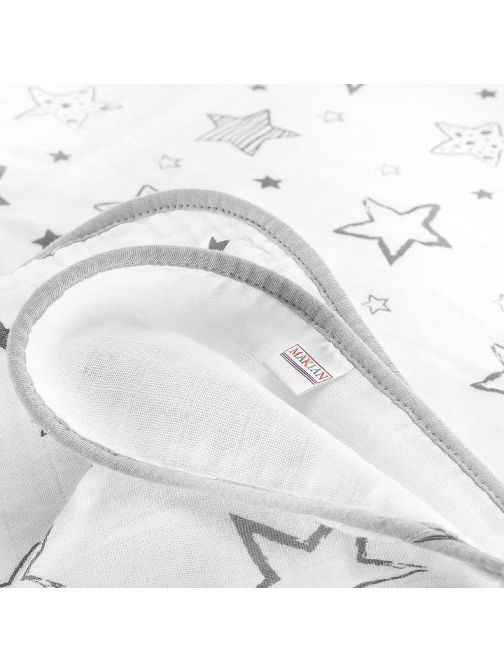 Makian Kuscheldecke Mull 4-lagig 120 x 120 cm - Crazy Stars in weiss,grau günstig kaufen onesize