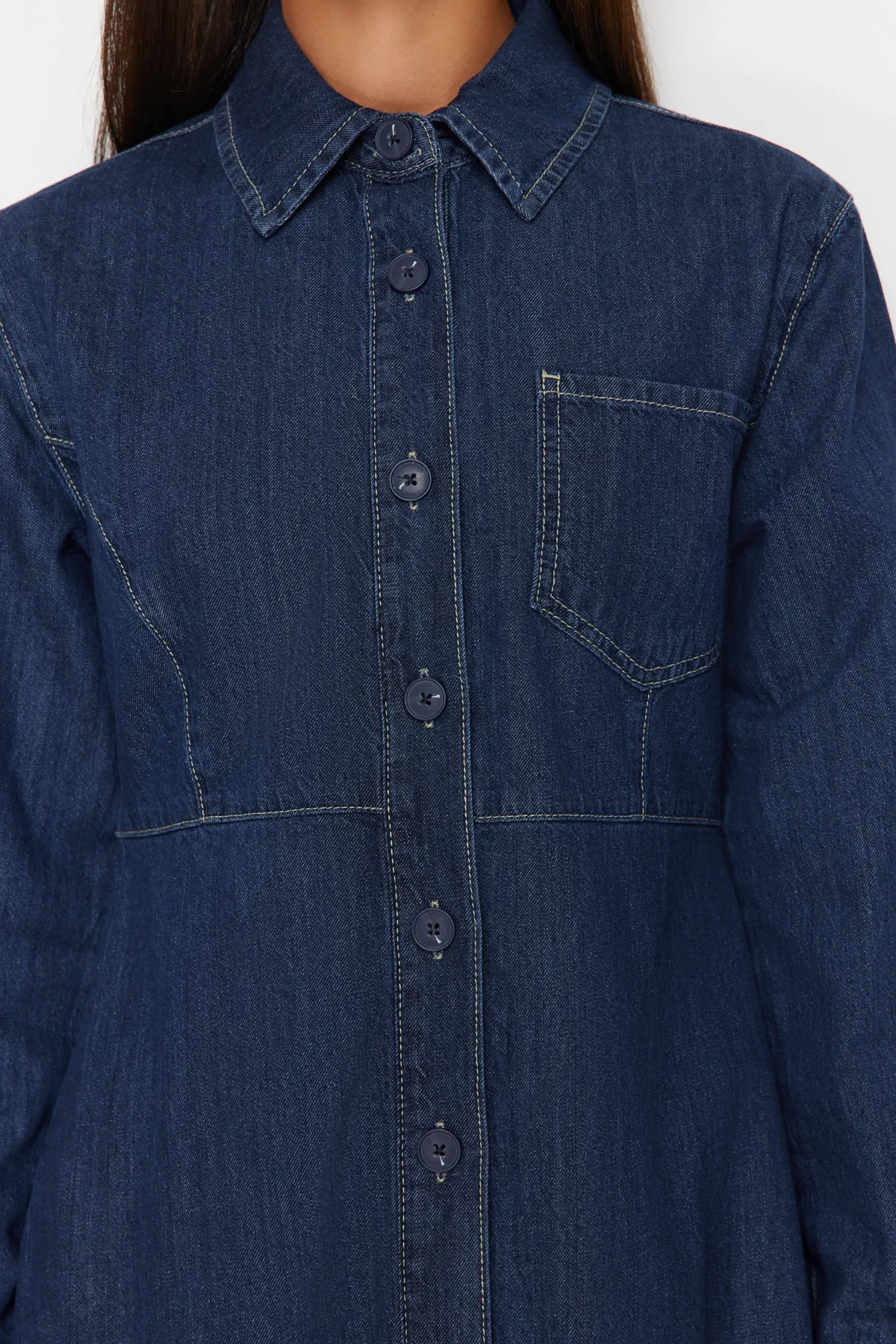 Trendyol Collection  Dunkelblaues Maxi-Jeanskleid TWOSS24EL00768