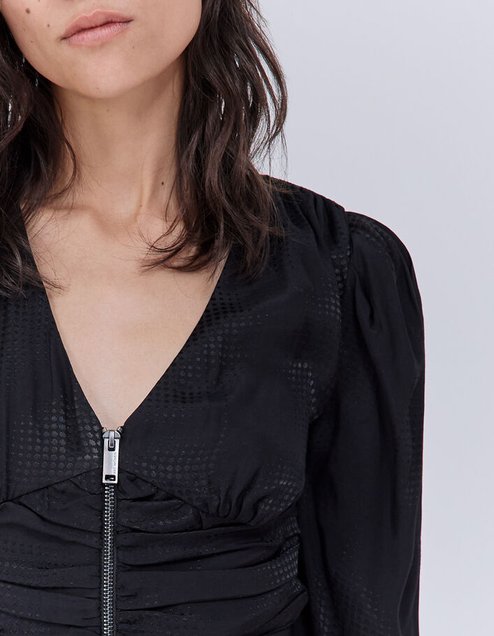 Blouse noire jacquard motif pois optiques Femme