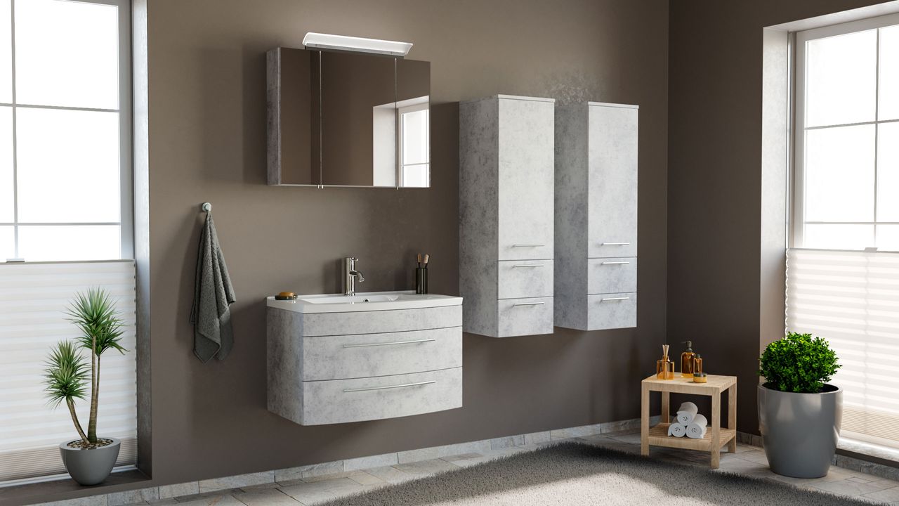 Posseik Badmöbel-Set Luna 80 cm (4-teilig) beton EEK: F