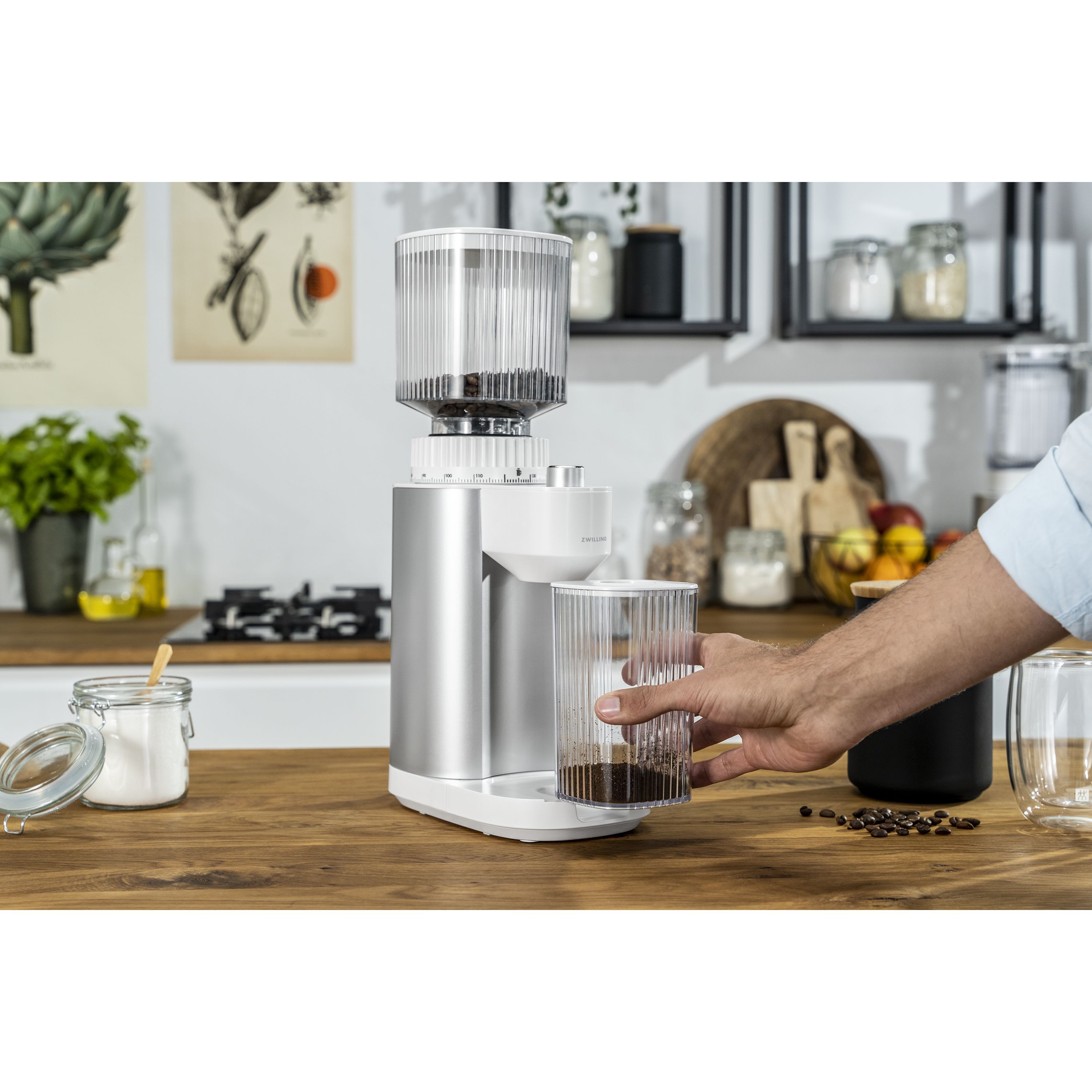 Kaffeemühle, Silber-Weiß