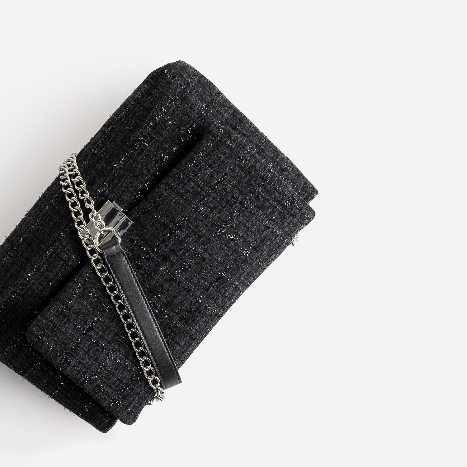 Sac TEXTO noir textile façon tweed pailleté