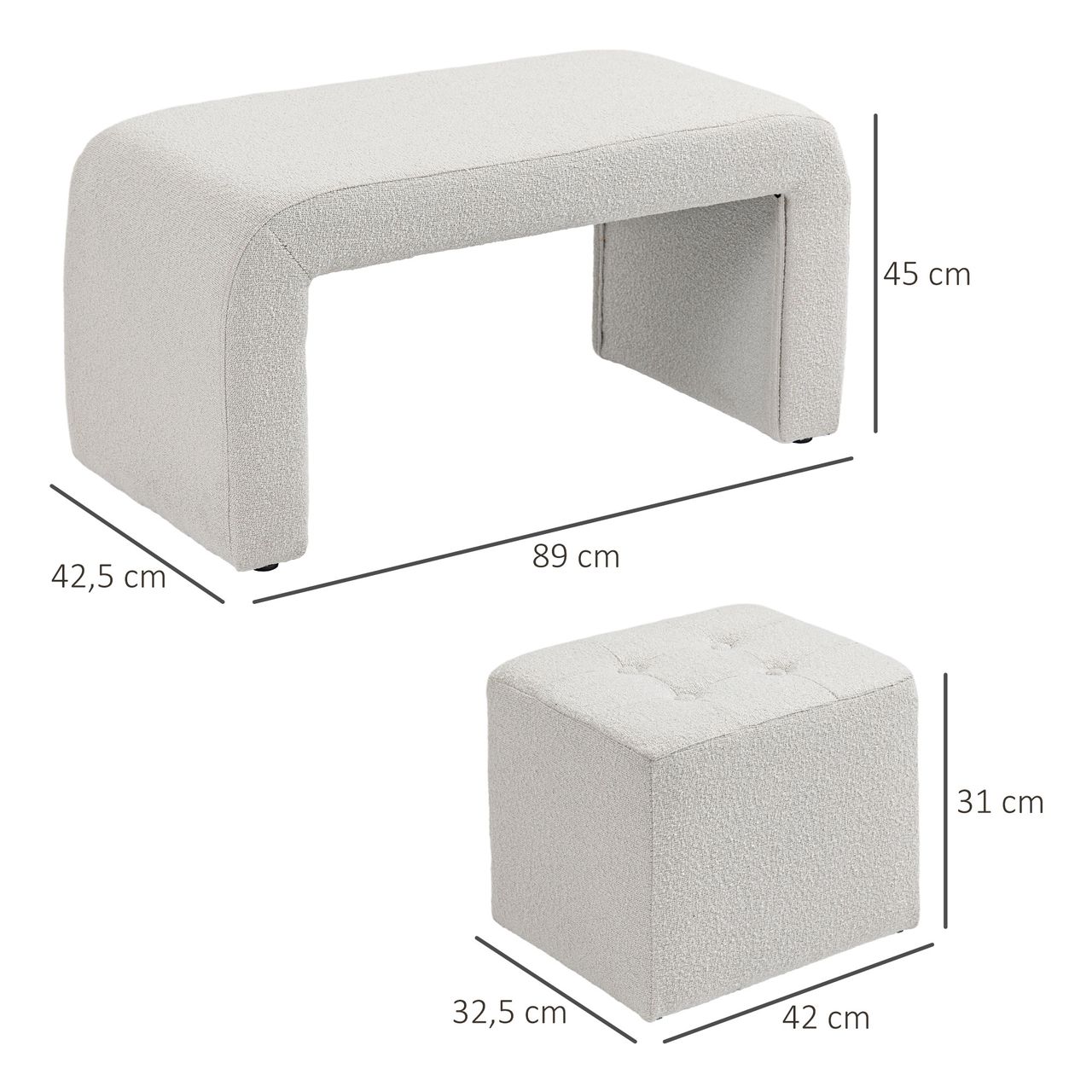 HOMCOM Fußhocker 3 tlg.,Sitzhocker, Ottomane mit 3 Hockern, Fußstütze, Weiß