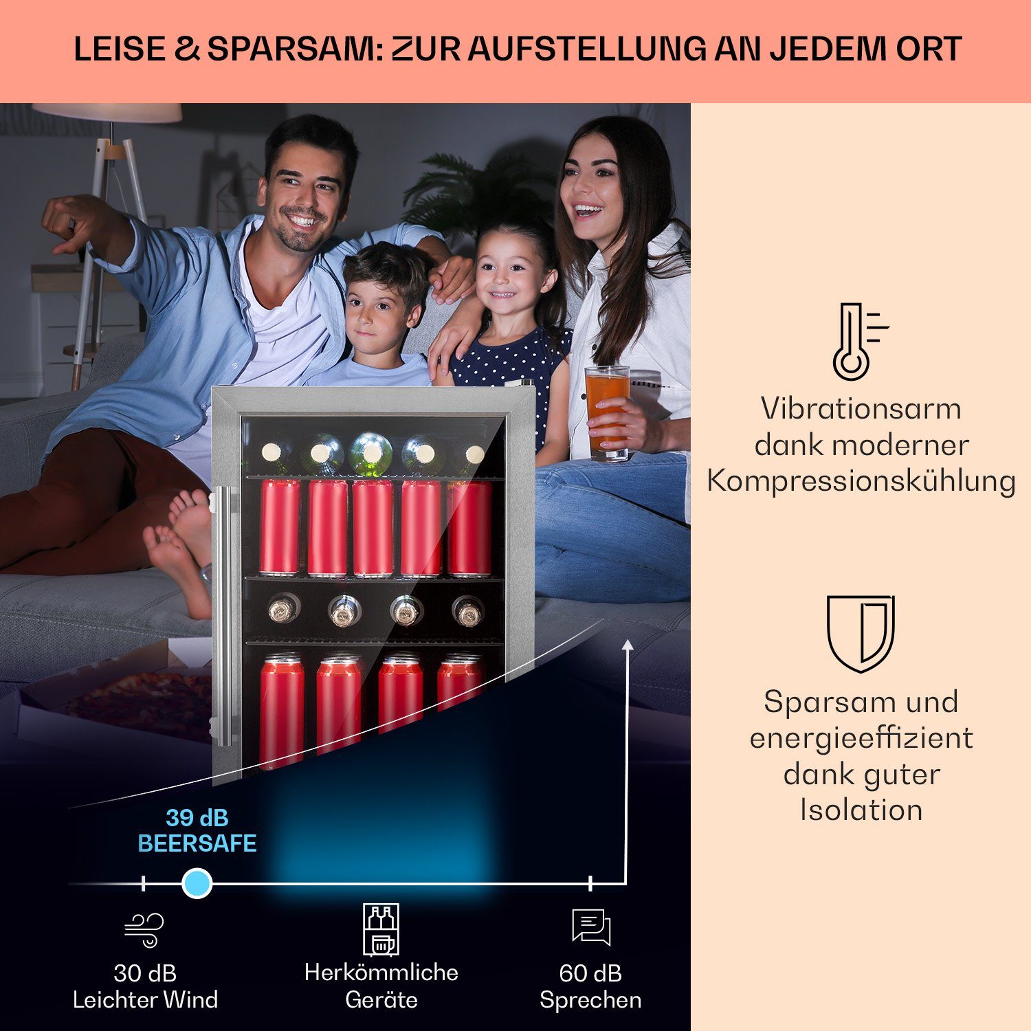 Klarstein Getränkekühlschrank HEA13-Beesafe-3XL 10033347A, 83 cm hoch, 47 cm breit, Bierkühlschrank Getränkekühlschrank Flaschenkühlschrank mit Glastür