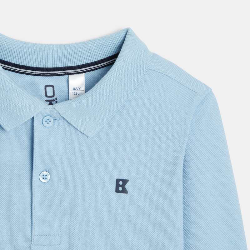 Polo manches longues turquoise garçon