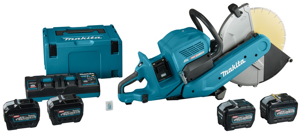 Scie à tronçonner Makita CE002GL402X 355 mm, 2 x 40 V Max, 4 batteries Li-Ion 8,0 Ah avec transmetteur AWS