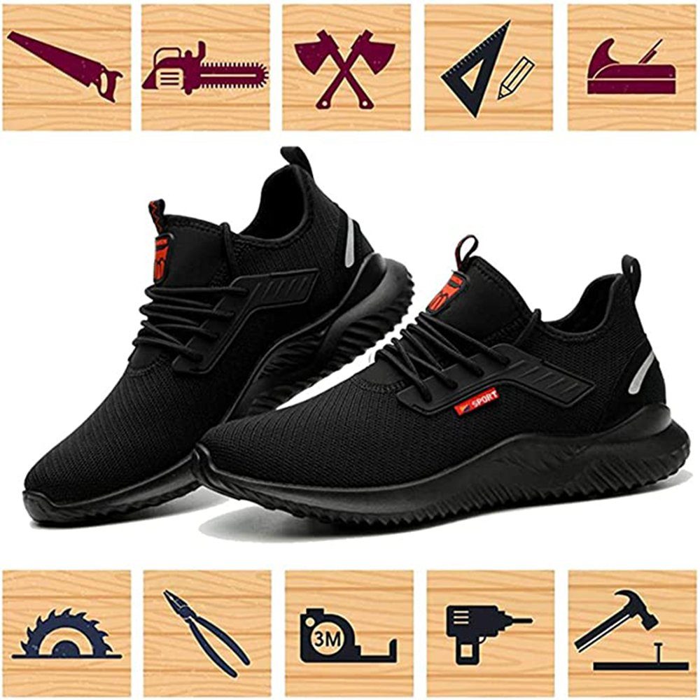 TOPMELON Schutzschuhe Sneaker Stahlkappe Leicht Atmungsaktiv Arbeitsschuh