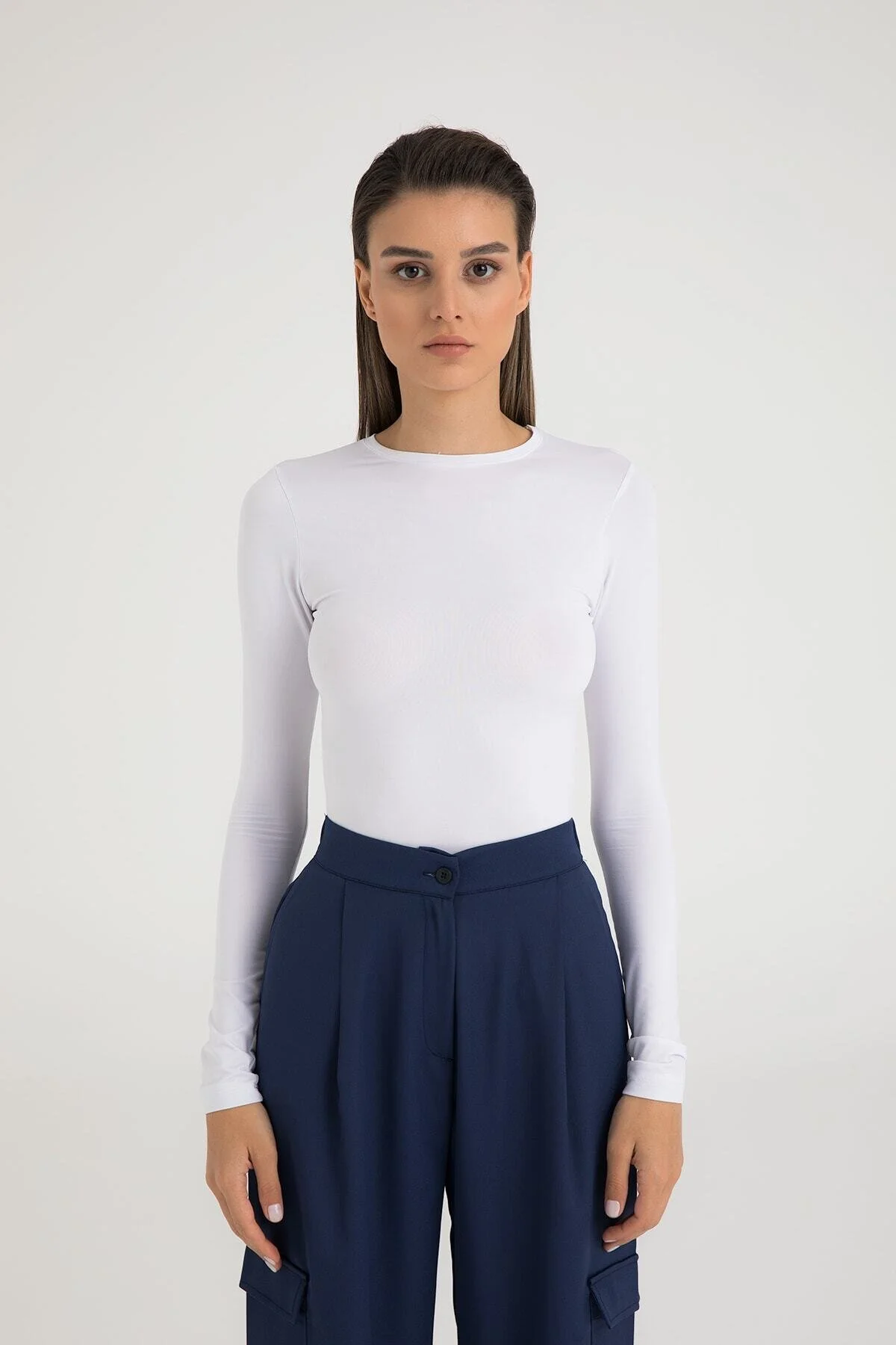 SHEISMONO  Soft-Touch-Rundhalsbluse in Weiß