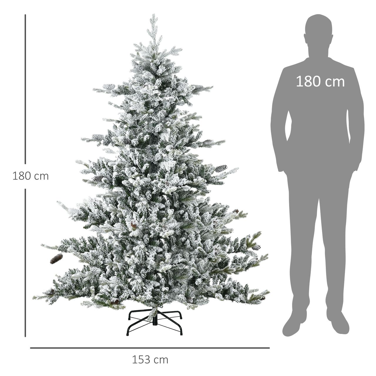 HOMCOM 1,80m Weihnachtsbaum realistisches Aussehen Kunstschnee Tannenzapfen