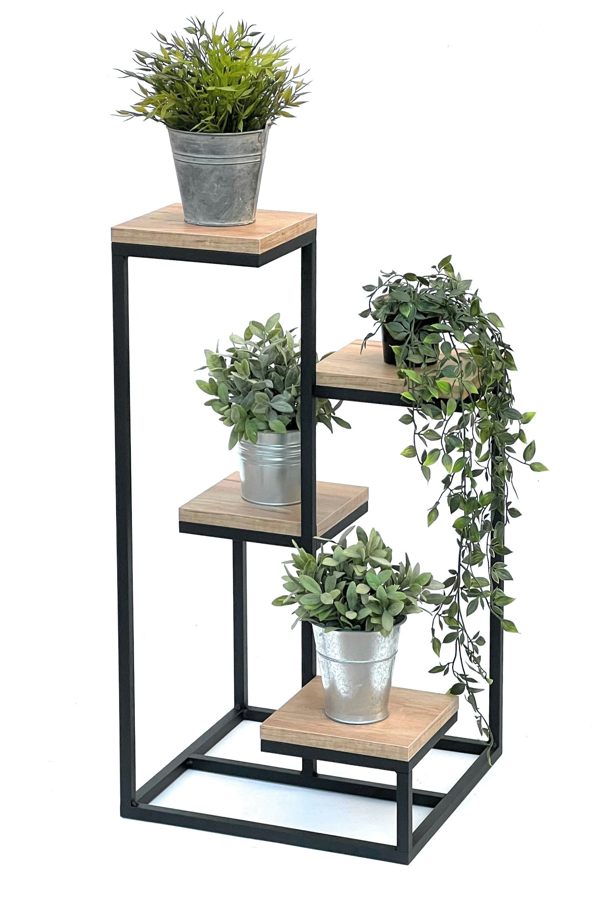 DanDiBo Blumenständer Blumentreppe Metall Schwarz Holz 75 cm Pflanzentreppe Modern