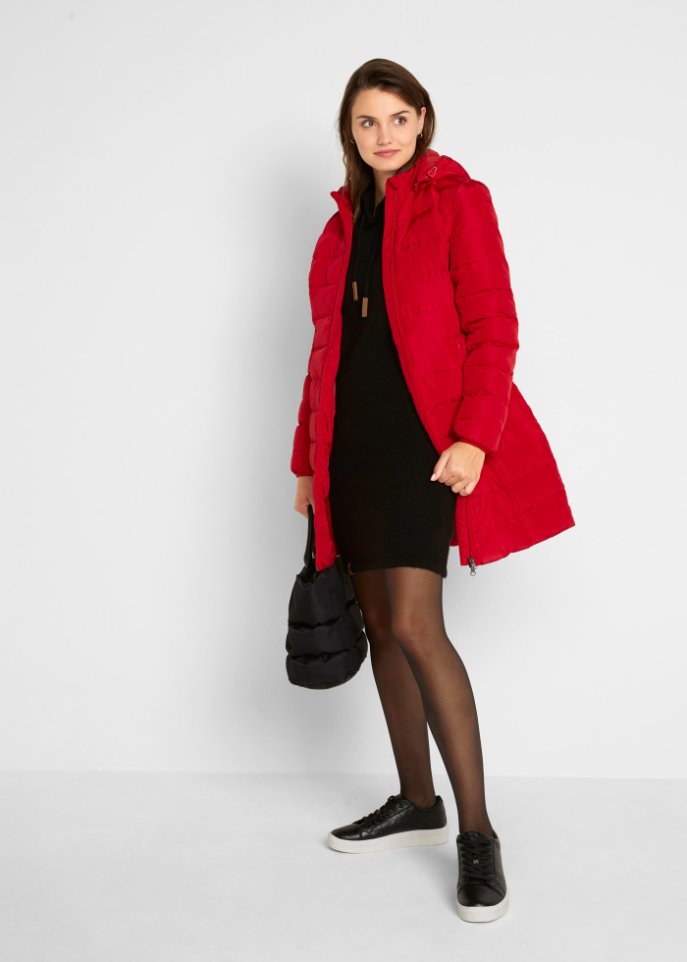 Long-Steppjacke mit verstärkter Taille und Druck hinten