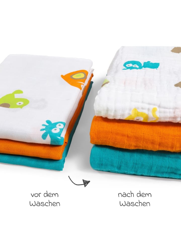 Makian Mullwindel / Mulltuch 3er Pack 80 x 80 cm - Türkis in blau,orange,motiv günstig kaufen onesize