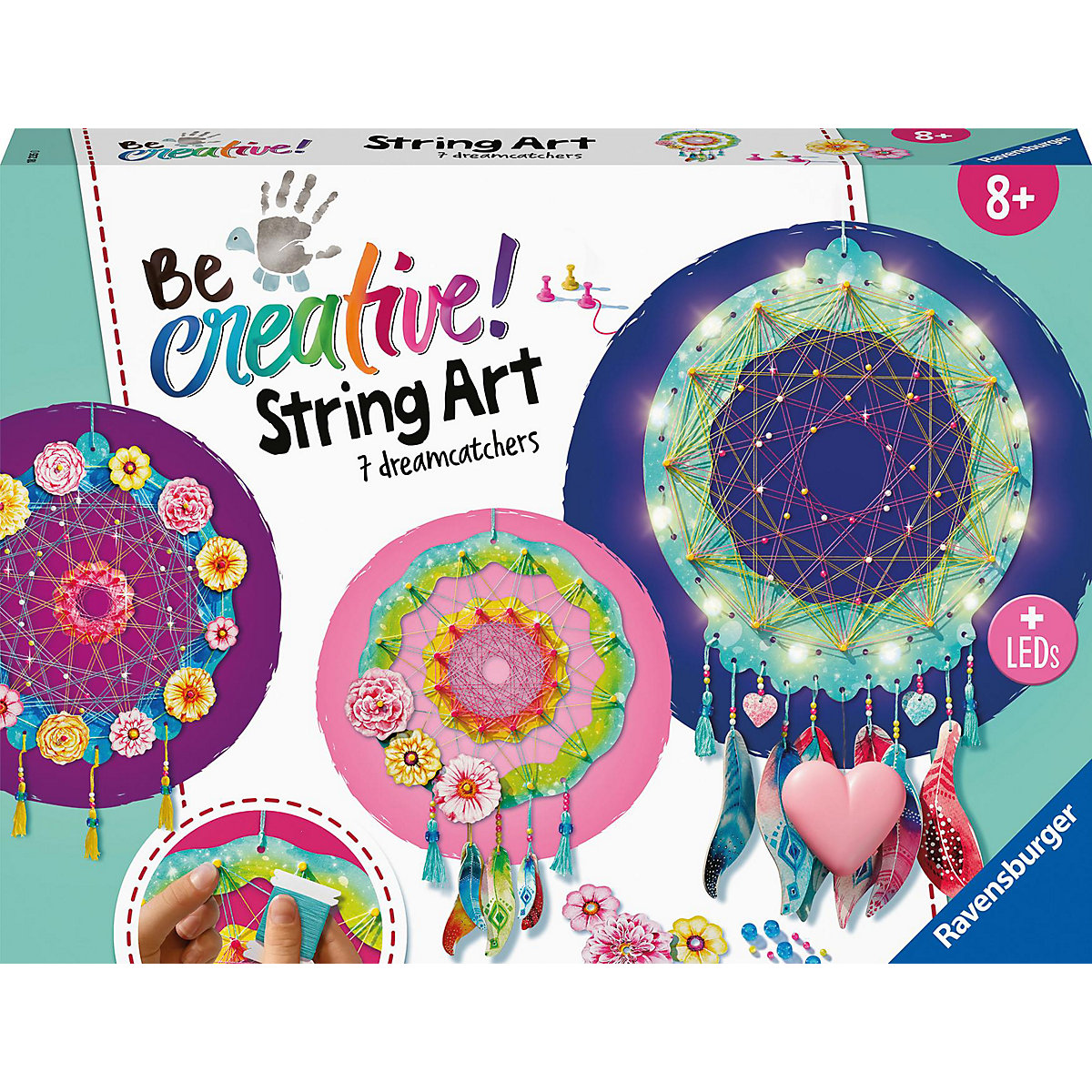 Ravensburger 18235 String Art Maxi:Dreamcatcher, String Art Bastelset für Kinder ab 8 Jahren, Kreative Traumfänger mit LEDs