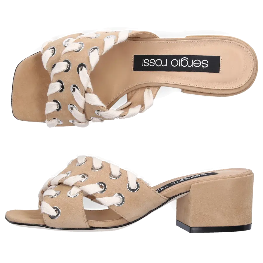 Sergio Rossi - Pantoletten SR PANTELLERIA Veloursleder Metallösen beige - beige