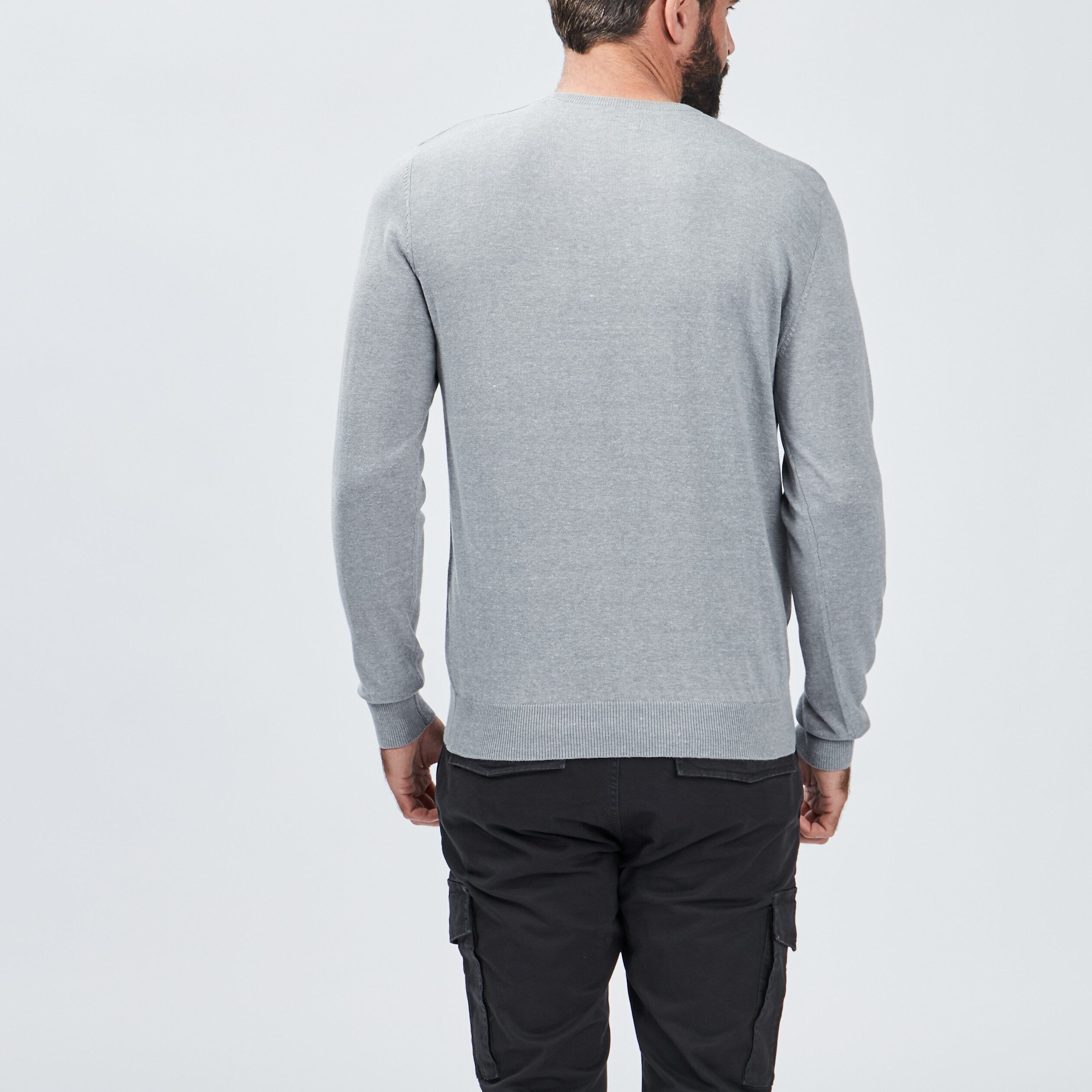 Pull droit col rond gris homme | La Halle