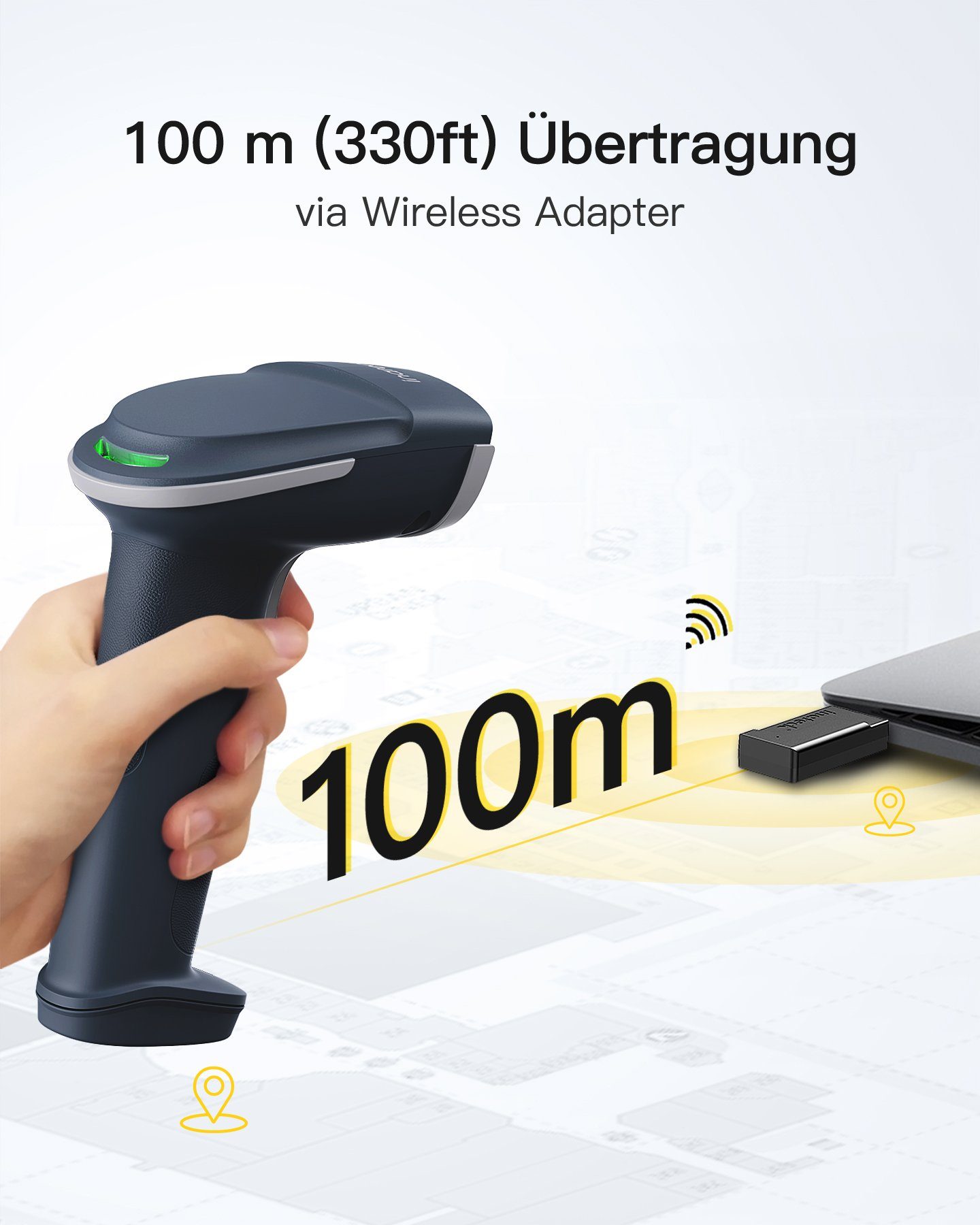 Inateck 1D 2D Wireless Barcode Scanner, Kabellos, Bluetooth 5.0 Handscanner, (Bildschirm-Scannen)