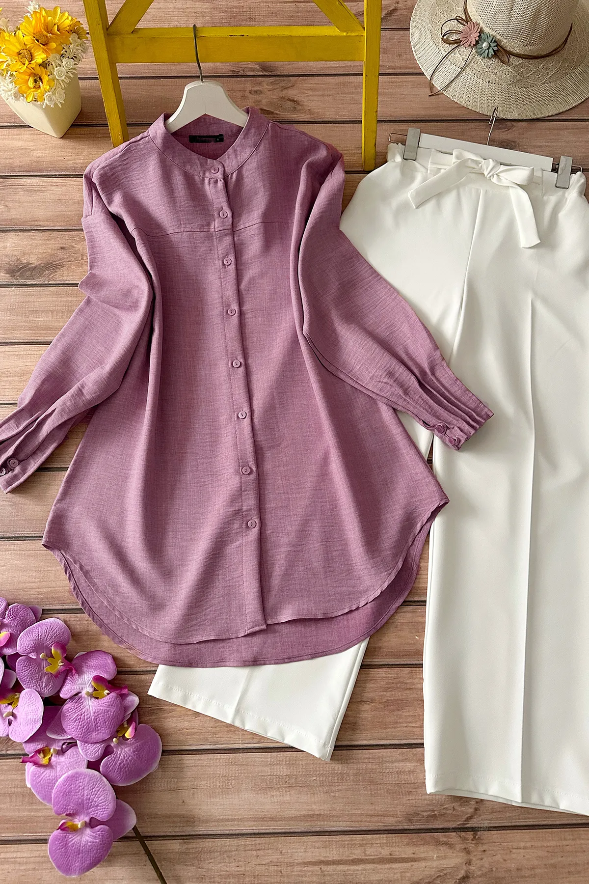 MODAQU  Kombi-Set aus gerippter Tunika und Hose - Dried Rose