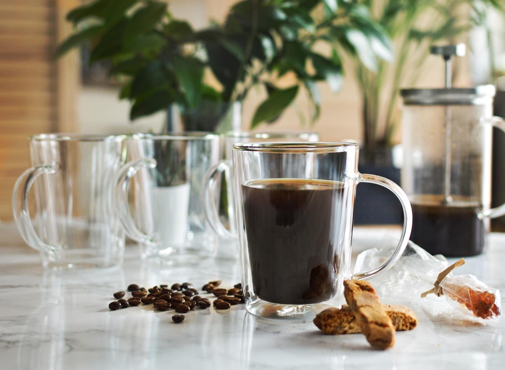 Sendez Thermoglas 4 Doppelwandige Gläser mit Henkel 360ml Latte Macchiato Trinkglas Kaffeegläser, Glas