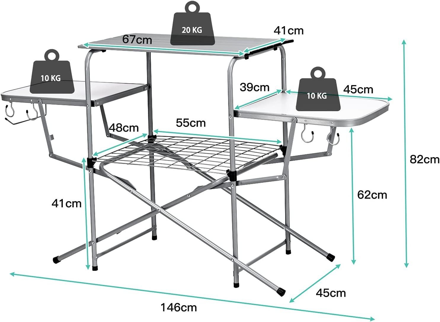 KOMFOTTEU Campingtisch Tragetasche, Falttisch mit 3 Platten