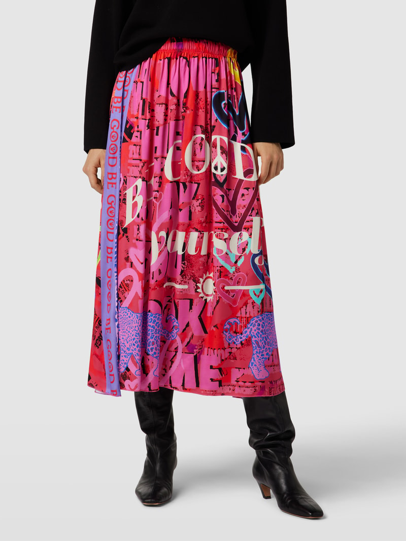 Midirock mit Allover-Print Modell 'BE GOOD TO YOURSELF' in blau