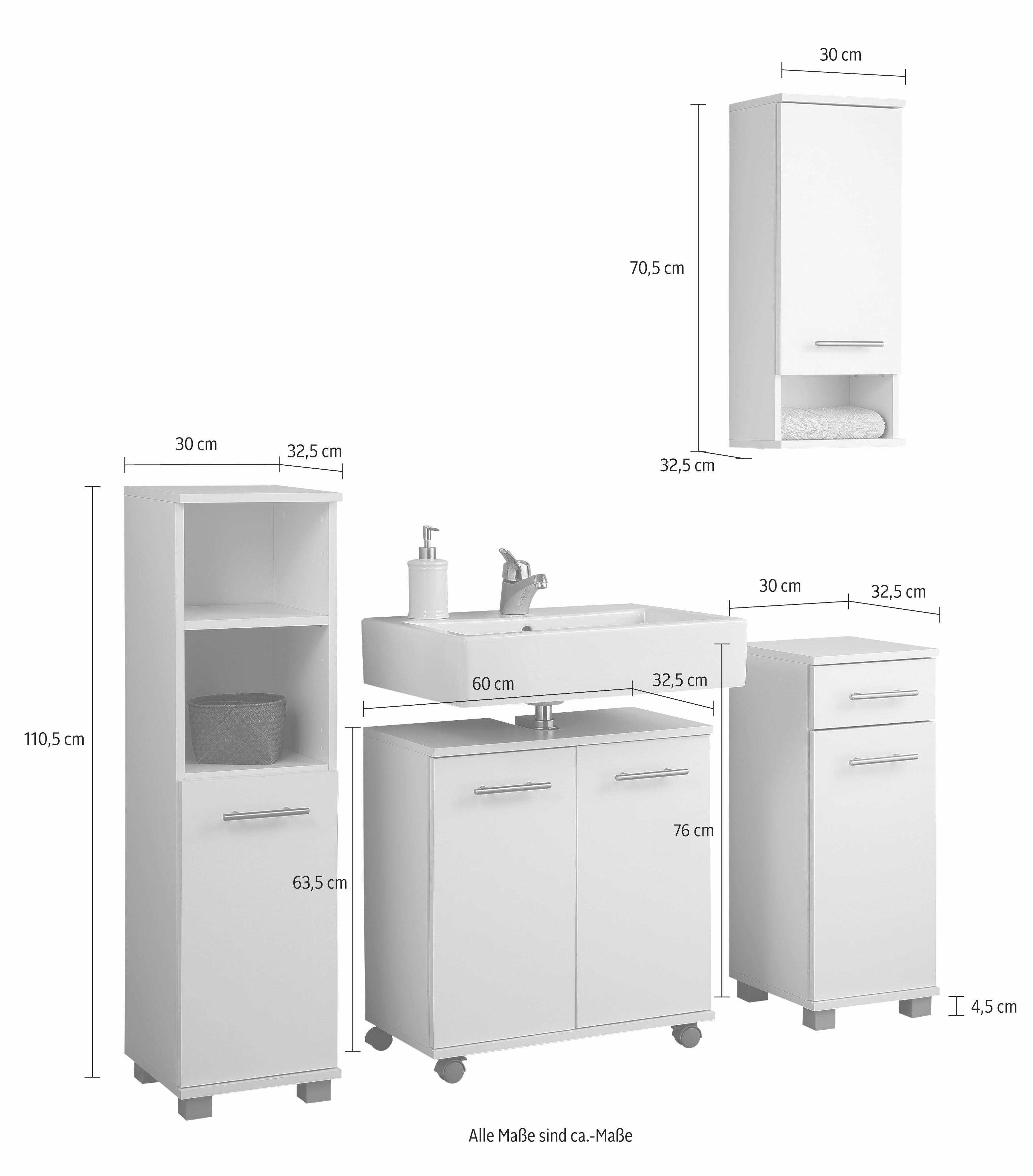 Schildmeyer Badmöbel-Set Emmi, (Set, 4-St), mit Metallgriffen