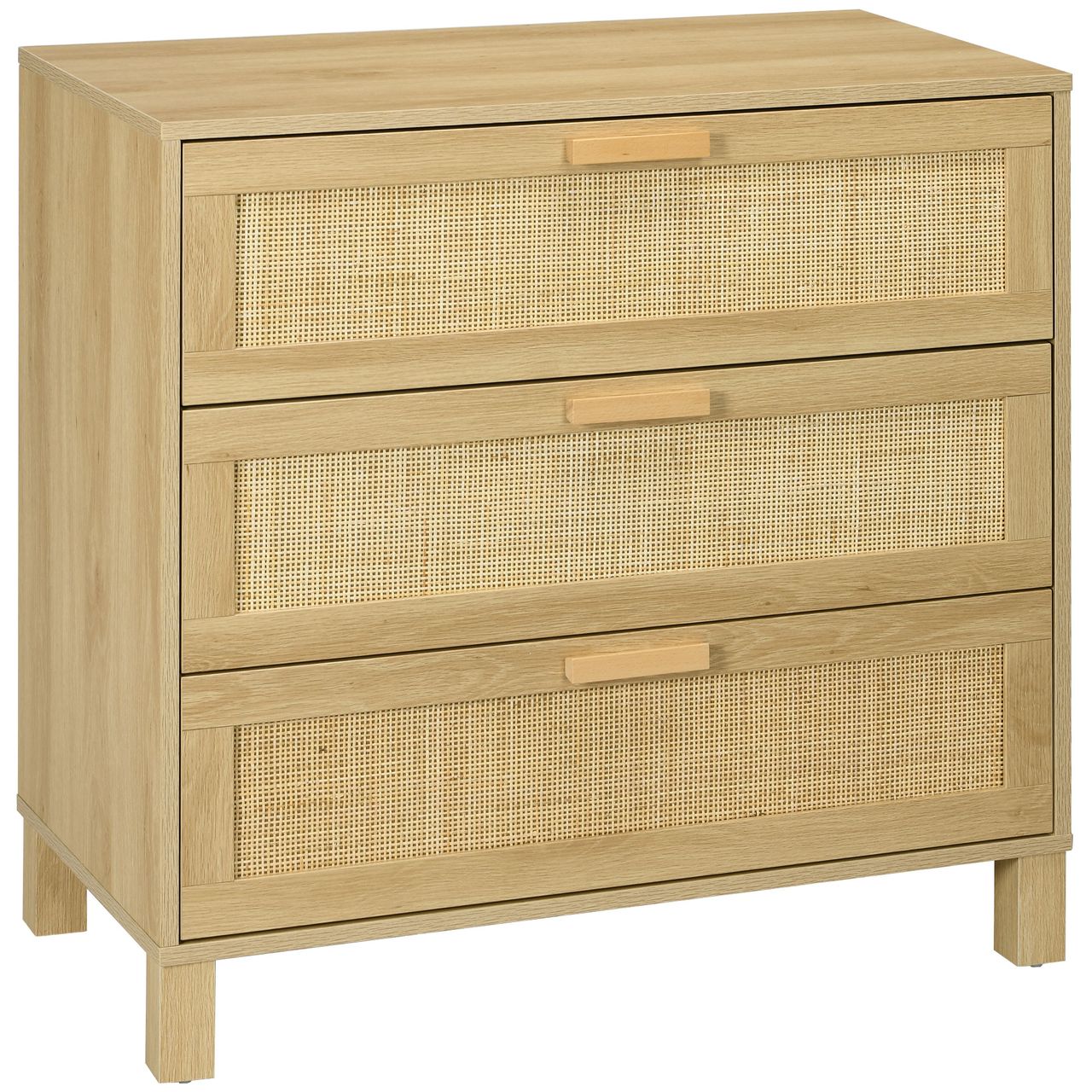 HOMCOM Kommode Schubladenschrank mit 3 Schubladen, Rattanoptik für Wohnzimmer