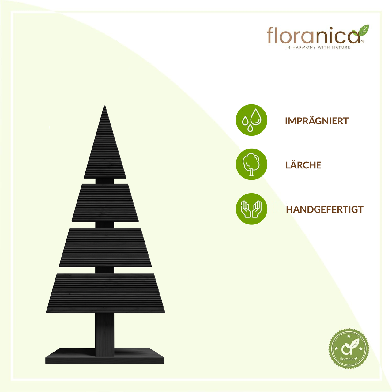 Pemicont Floranica Holz-Weihnachtsbaum Naturholz Dekobaum Tanne 60x27cm Weihnachtsdekoration Anthrazit