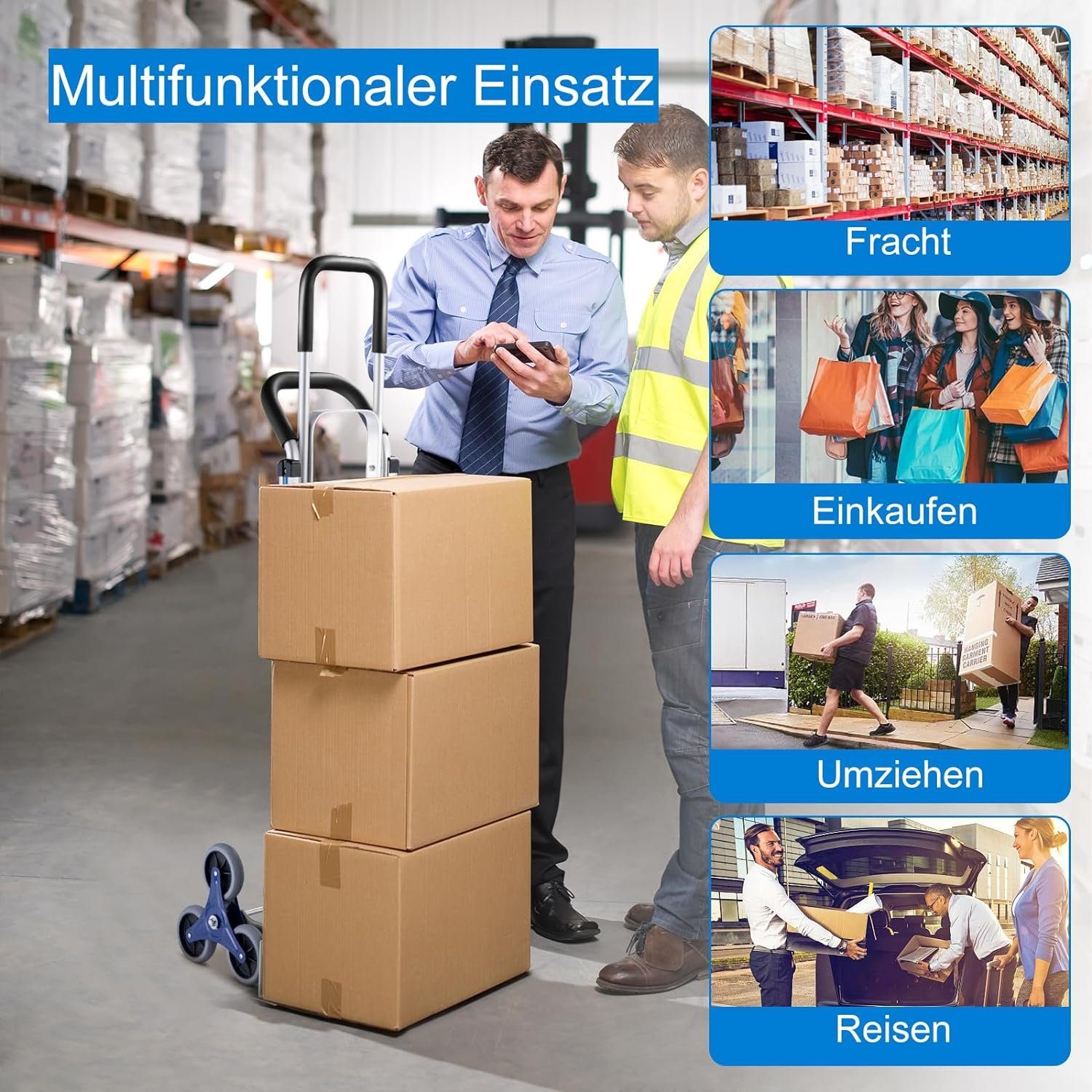KOMFOTTEU Treppensackkarre, mit Gummireifen & Doppelgriff, bis 250 kg belastbar