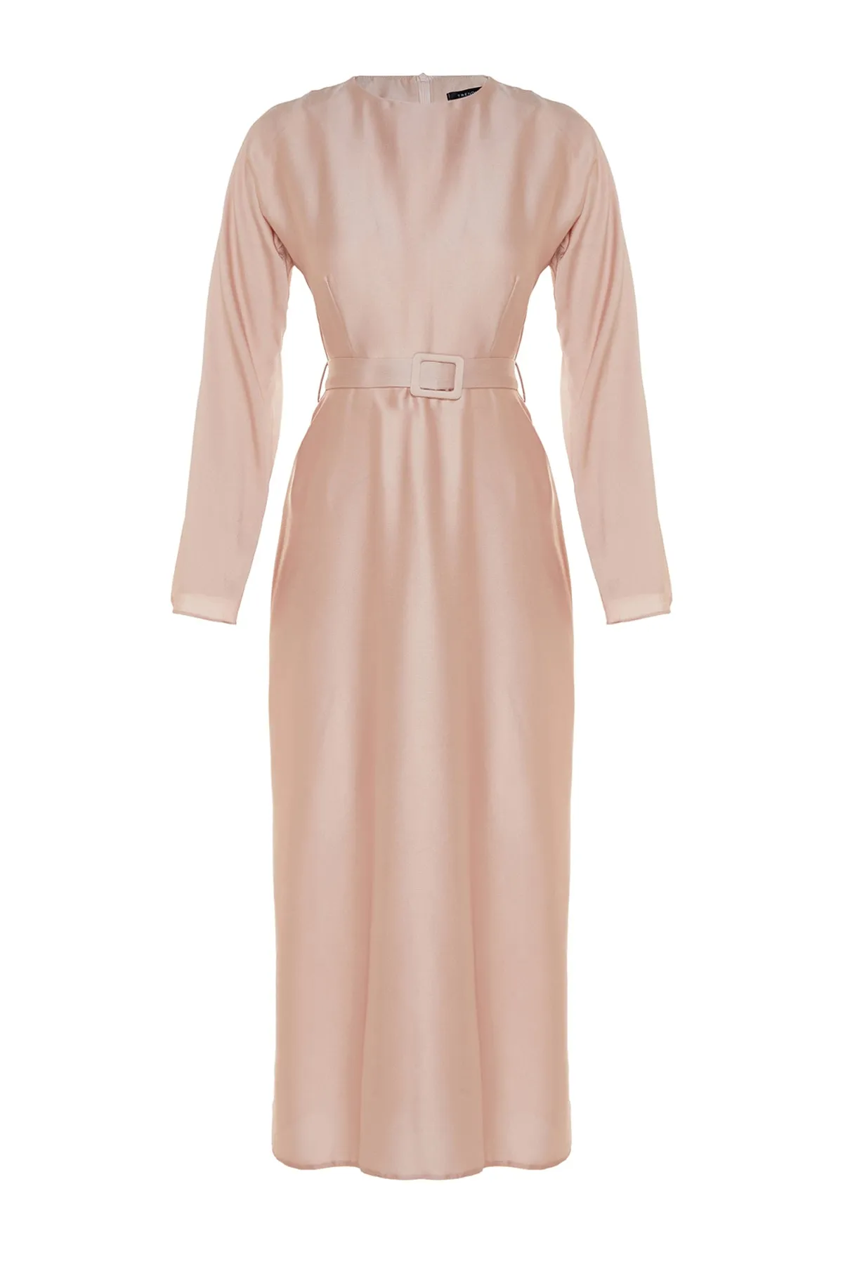 Trendyol Modest  Hellrosa Abendkleid aus Satin mit Gürtel TCTSS23DB00019