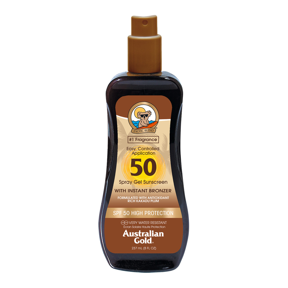 australian gold SPF 50 Spray Gel avec agent bronzant 237 ml Spray Gel solaire avec agent bronzant