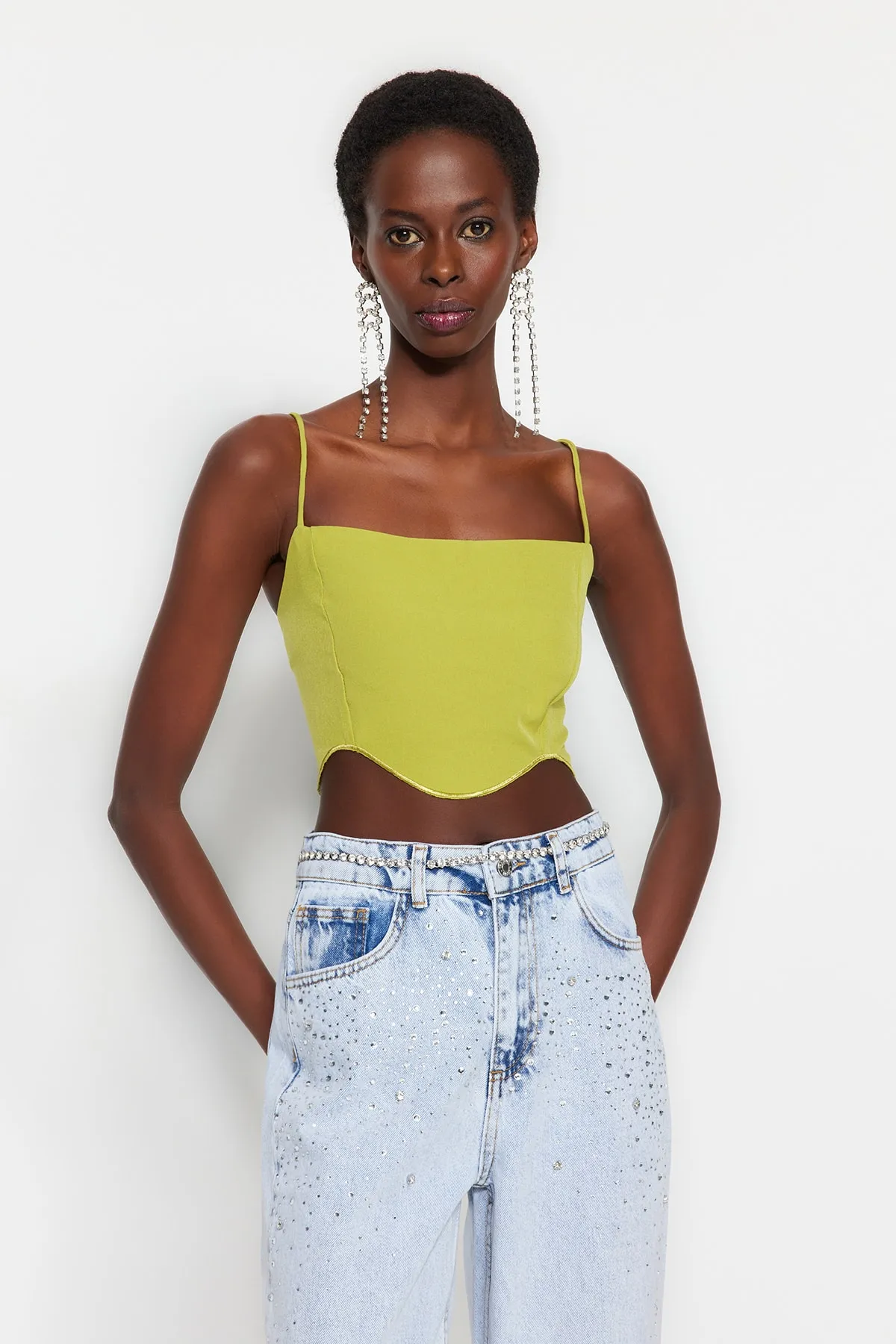 Trendyol Collection  Fat Green Crop Woven Bustier TPRSS23BS00033