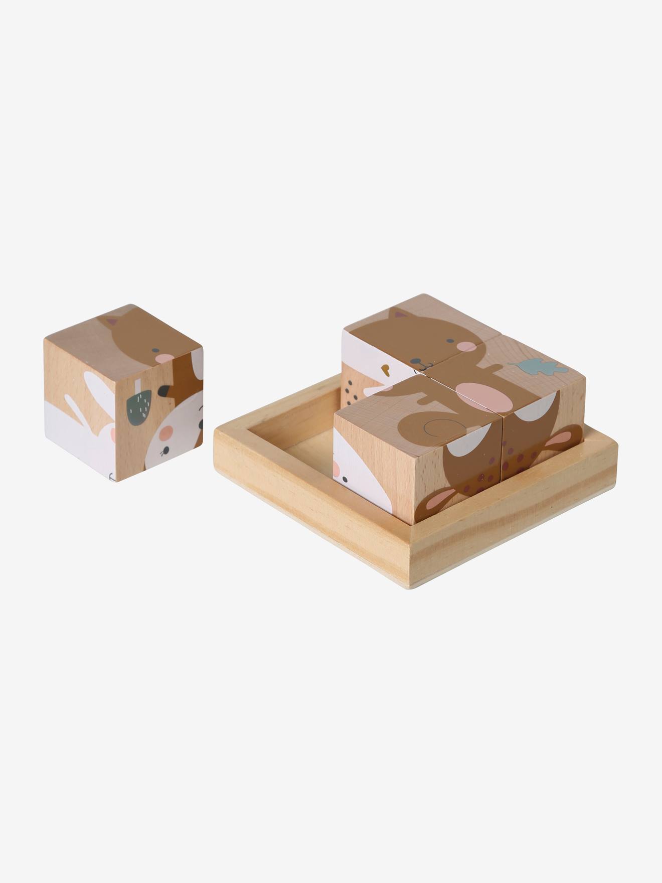 Puzzle 4 cubes Forêt Enchantée en bois FSC® multicolore