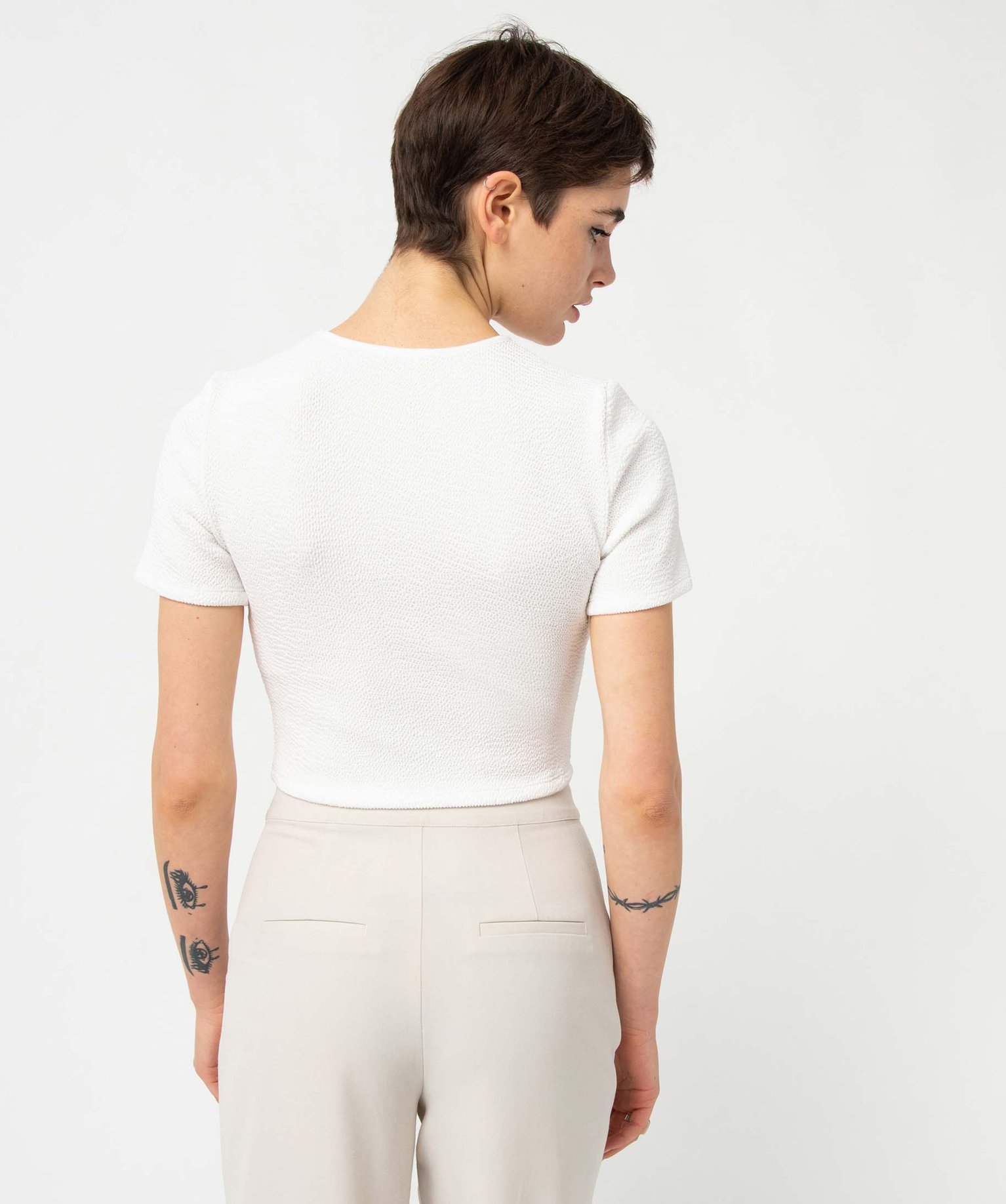 Tee-shirt femme à manches courtes en maille gaufrée coupe ... ecru | GEMO
